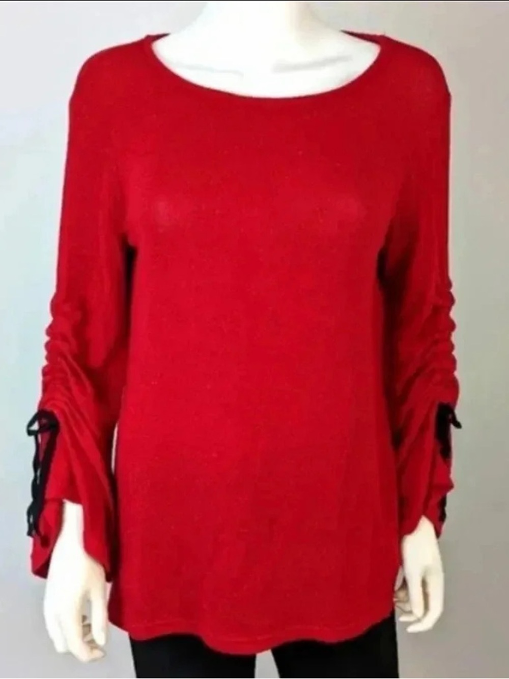 Juicy Couture Ruched Tie-Sleeve Scoop Neck Top in Red
